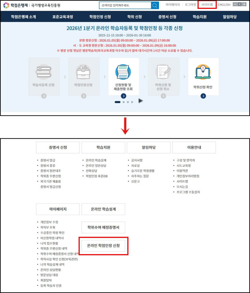 학점은행제 학습자등록의 기간, 방법, 제출서류를 작성한 글